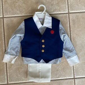 Vintage toddler boy 3T dressy 3 piece set blue nautical vest and pant set